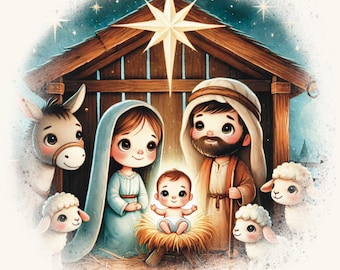 Cute Nativity Scene #2 PNG| Baby Jesus PNG | Christmas PNG | I'm the season | Jesus is the reason | King of Kings| Manger|Baby Jesus & Lamb