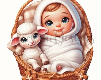 Cute Baby Jesus & Lamb PNG | Nativity Scene PNG| Christmas PNG | I'm the season | Jesus is the reason | King of Kings | Savior