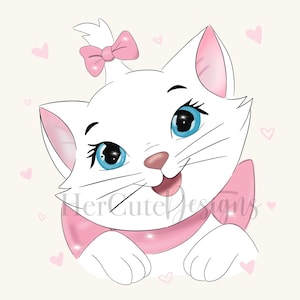 かわいいマリー PNG | 子猫 | コケット リボン | 白い子猫 | ピンク | デジタル | バレンタイン PNG