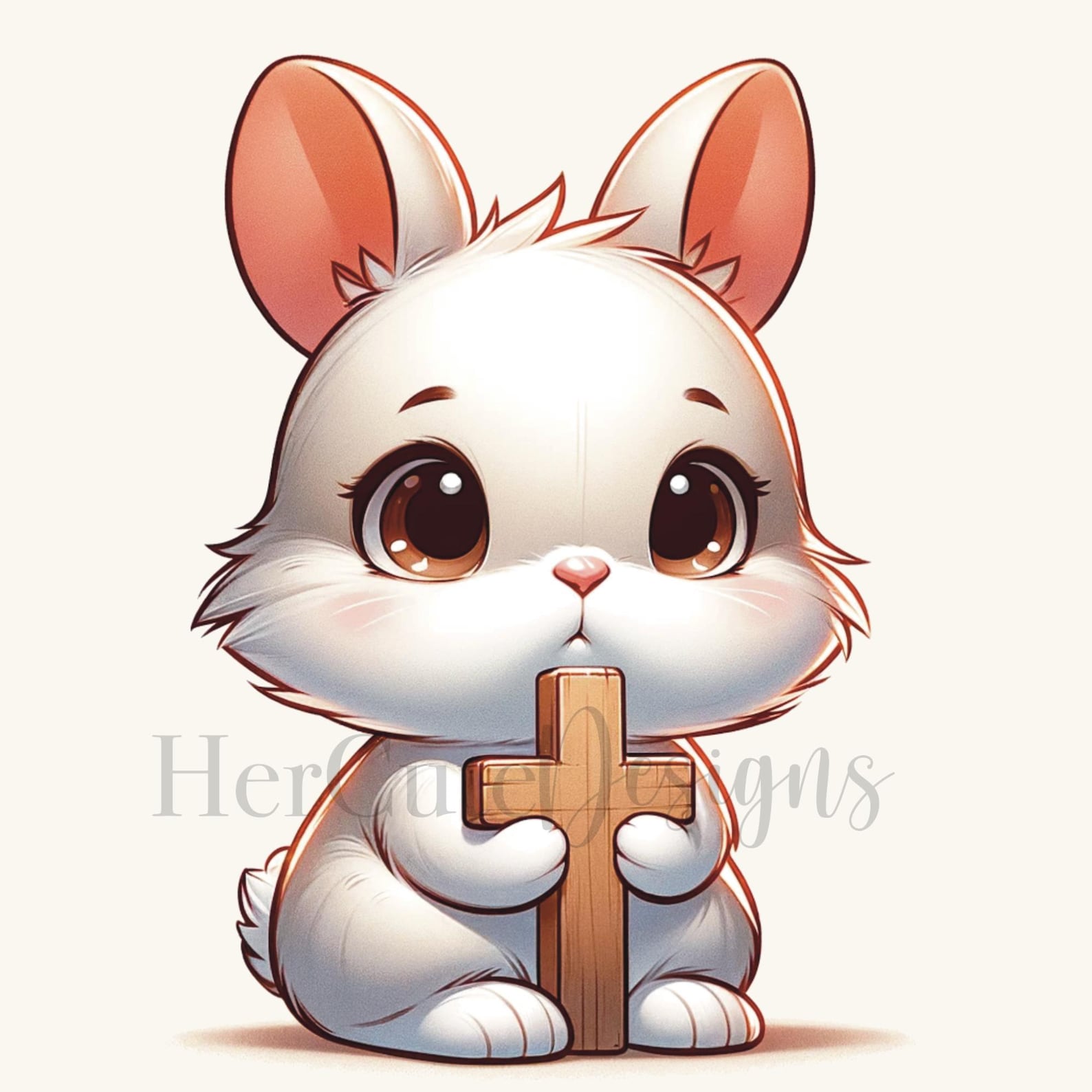 Faith The Rabbit Cute Bunny With Cross Png| Christian Png| Easter Png | Wooden Cross ...