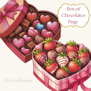 Cute Box of Chocolate Covered Strawberries PNG| Valentines Png | Heart Shape Box | Dessert | Box of Chocolates Png
