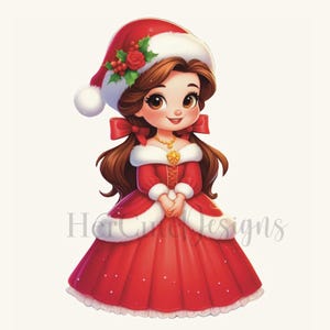 Principessa di Natale carina Belle PNG / Principessa bambina / La bella e la bestia / Costume da Babbo Natale / Racconto antico come il tempo / Classica principessa di Natale / Immagine