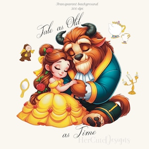 Lindo cuento tan antiguo como el tiempo n.° 1 PNG / Bella / Princesa bebé Transferencia DTF / Imagen digital / La bella y la bestia / San Valentín Png