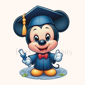Süßer Grad Mickey PNG | Baby-Maus | Baby Micky | Grad | Diplom | Graduierung Png | Mütze und Kleid Png