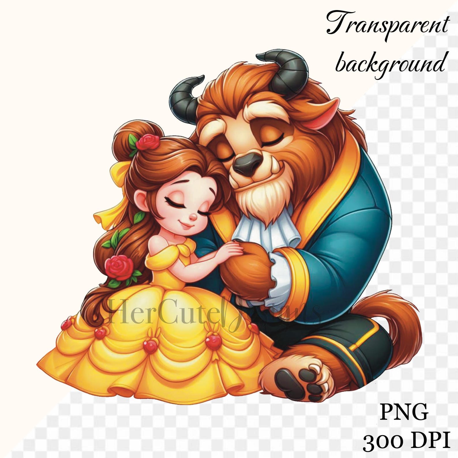 Cute Beauty and the Beast PNG | Belle | Princess| Digital | DTF ...