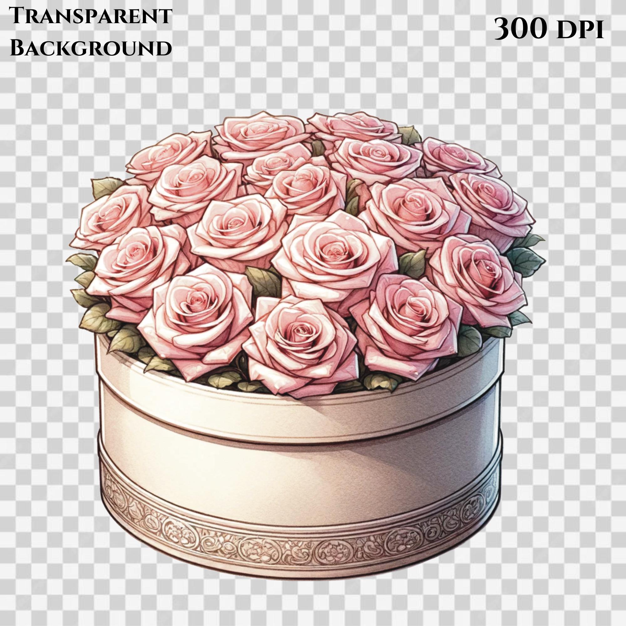 Pink Roses in Box PNG: Elegant Floral Clipart (digital Download