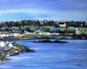 Original 8 by 11" Rocky Maine Seascape Oil Painting Coastal Shore Scene
