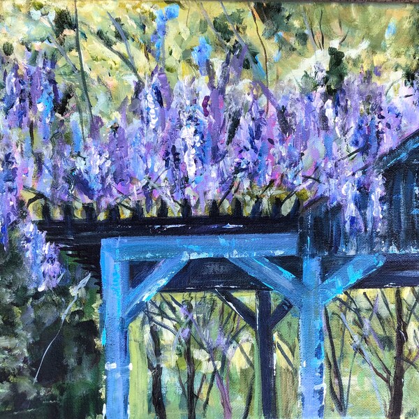 Original Acrylic Wisteria Painting 11" by 14" Spring Floral Arbor Painting