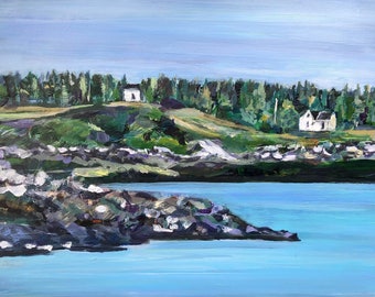 Original 11 by 14" Rocky Maine Seascape Painting Coastal Shore Scene