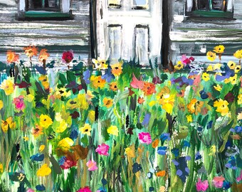 Original 8" by 10" Wildflowers by Cottage Door Gouache Painting