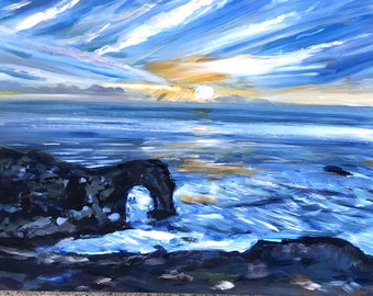 Original Seascape Oil Painting Coastal Shore Scene 11" by 14"