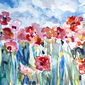 Original 9&quot; by 12&quot;  Watercolor Poppies Painting Red Poppies