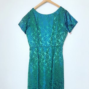 Vintage Carol Rodgers Blue Green Floral Dress, juniors size 15, Vintage Metallic green blue dress, FREE SHIPPING