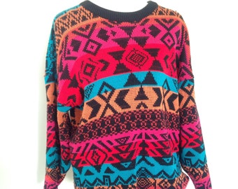 Vintage Aztec Sweater, Vintage Bright Sweater