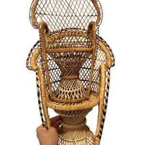 Two vintage peacock wicker chairs, doll chairs , plants stands