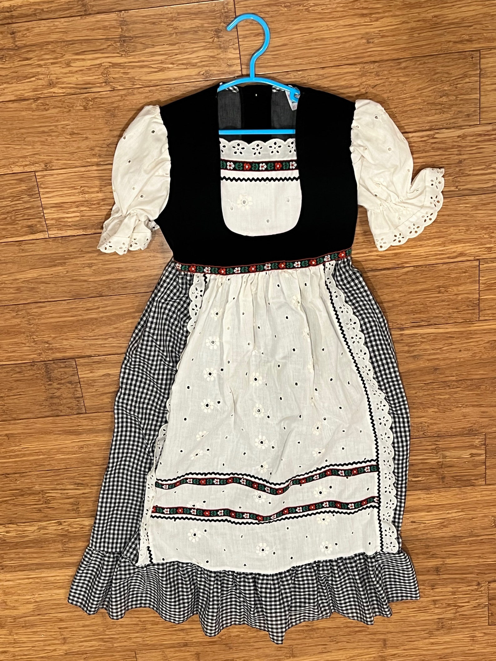 Vintage Dirndl maxi dress tagged girls size 5T vintage floral embroidered apron velveteen dress