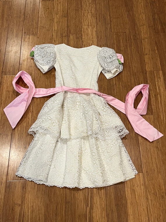 Vintage handmade Big Girl Dress white lace overlay