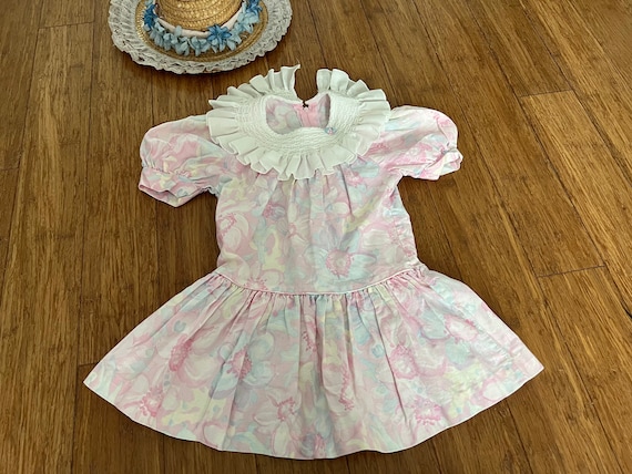 Vintage Toddler Floral Pastel Smocked Collar Dres… - image 1