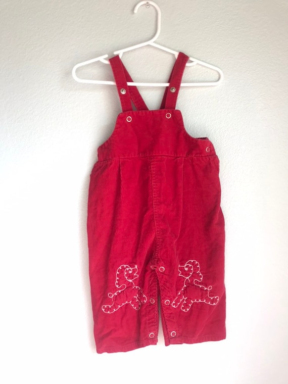 Vintage dark red corduroy poodle overalls 12-18 m… - image 1