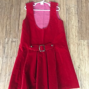 Vintage Girls Red Velvet Buckle Dress size 8, Vintage Red Velvet big girls dress