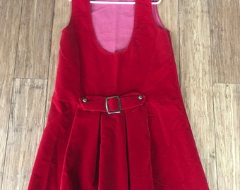 Vintage Girls Red Velvet Buckle Dress size 8, Vintage Red Velvet big girls dress