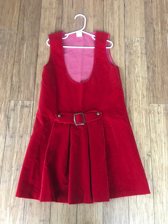 Vintage Girls Red Velvet Buckle Dress size 8, Vint