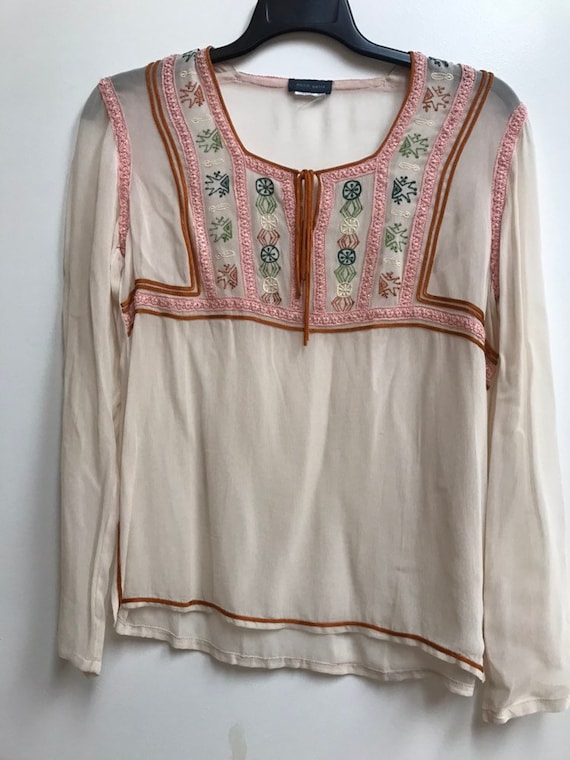 Vintage Antik Batik sheer blouse small medium
