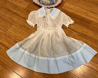 Vintage Organza Floral girls sheer dress tagged 5T embroidered