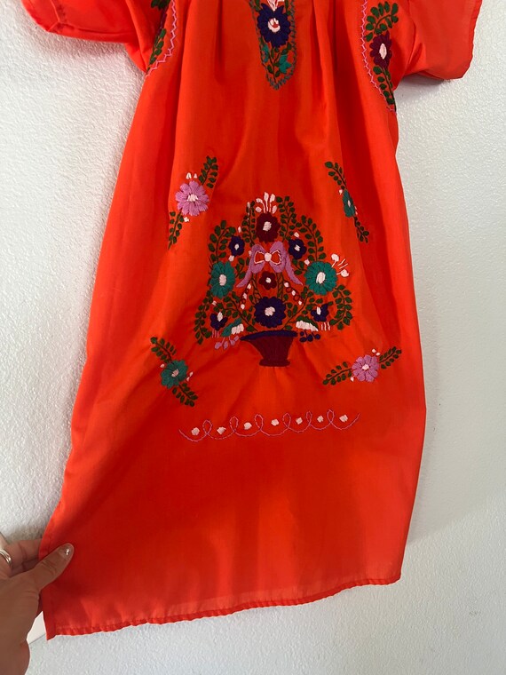 Big girls orange ethnic floral embroidered dress … - image 4
