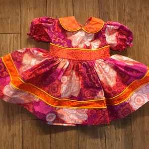 Handmade dress with slip, 12 month floral dress with slip, colorful baby girl dress