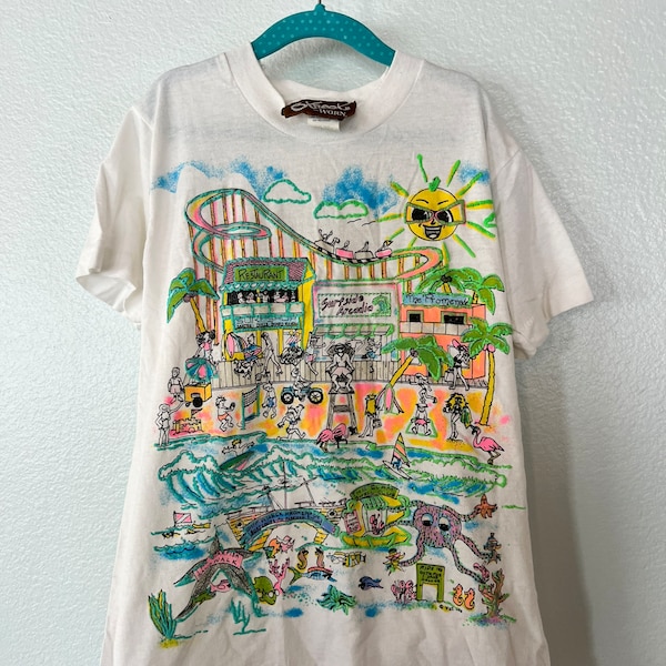 Vintage kids medium 10/12 beach tee colorful cartoon like novelty beach tourist tee