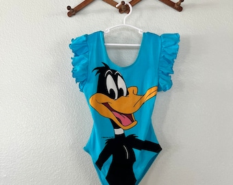Vintage Daffy Duck girls leotard flutter sleeve