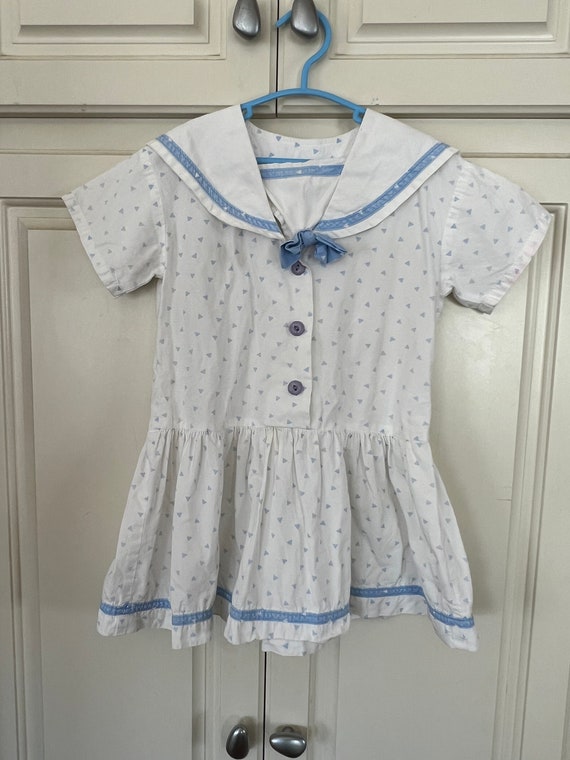 Vintage sailor nautical toddler dress or tunic blu