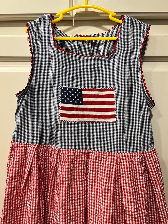Vintage girls Seersucker American Flag dress tagg… - image 5