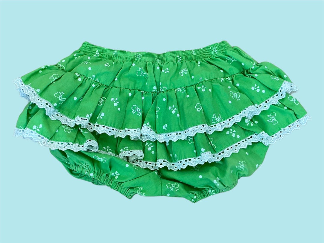 Vintage Baby Girl Ruffle Bloomer Green With Bows Tagged 12 Months - Etsy