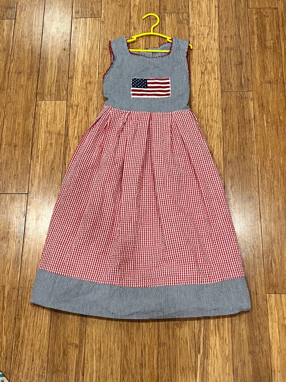 Vintage girls Seersucker American Flag dress tagg… - image 3