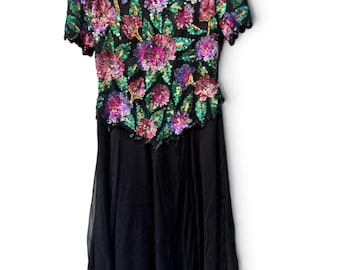 Vintage Laurence Kazar silk sequin even dress tagged PS