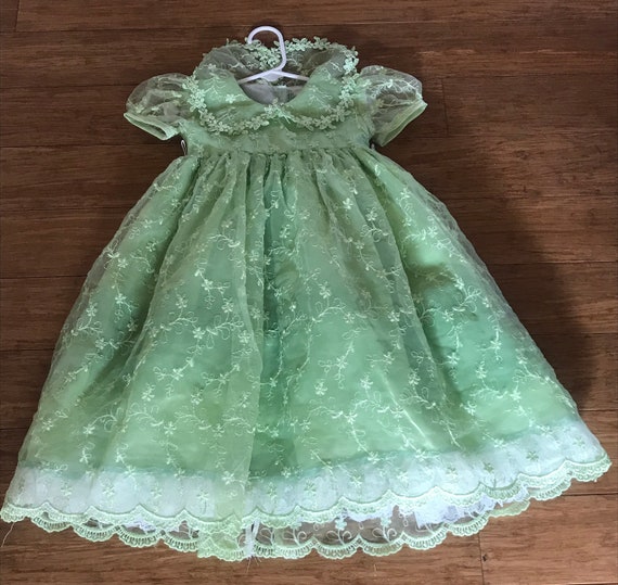 Vintage Green Sheer Floral lace Toddler Dress - image 4