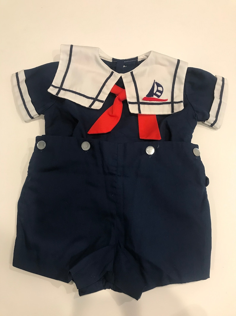 Castro Sailor Suit Sunsuit Navy Blue Nautical Suit 12 Months Vintage C.I