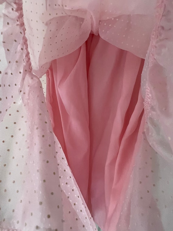 Vintage Girls Sheer pink flocked Swiss dot party … - image 7