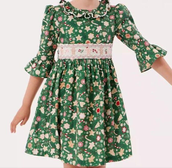 bonnie jean green christmas dress Gingerbread Smocked Tagged 4T farmrioicons_gifts
