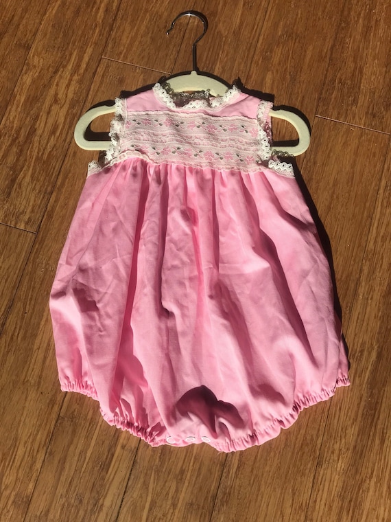 Vintage floral pink lace Toddler  Bubble Romper, … - image 1