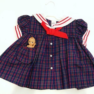 Vintage Nautical Sailor Dress Tunic Tartan tagged 12 month will work for bigger as tunic