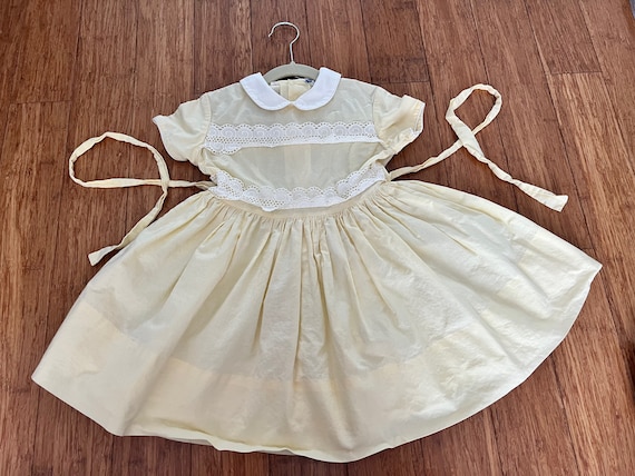 Vintage buttery yellow 50s girls dress tagged 5T - image 1