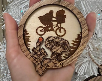 Handmade E.T. Wooden Christmas Ornament
