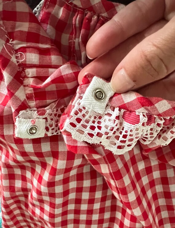 Vintage toddler  handmade red gingham tunic top p… - image 5