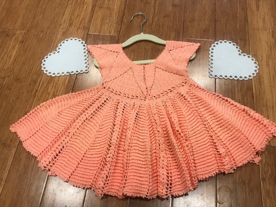 Vintage Toddler handmade Coral knit dress tunic - image 3