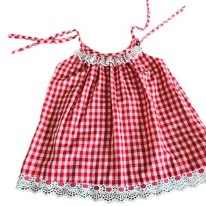 Vintage toddler  handmade red gingham tunic top picnic top
