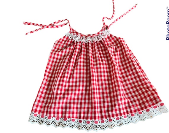 Vintage toddler  handmade red gingham tunic top p… - image 1