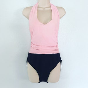 Vintage One Piece Swim Suit, Vintage Swim, Vintage Pink Black swimsuit, vintage 10, FREE SHIPPING